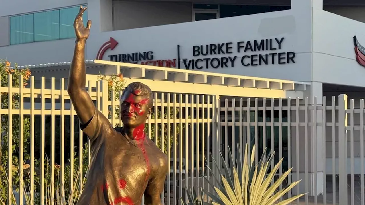 A Charlie Kirk statue erected outside the Turning Point USA headquarters in Arizona has been vandalized.