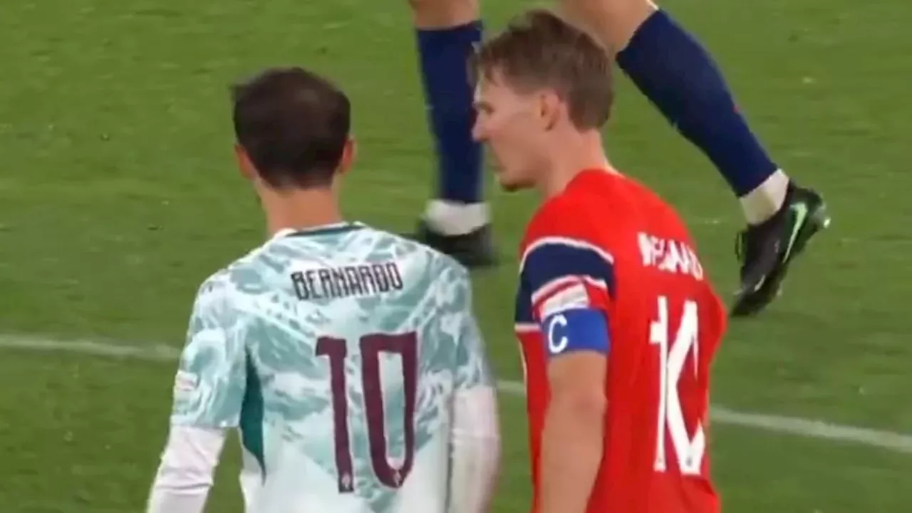 Odegaard Slams Bernardo Silva After Late Kick in Norway vs Portugal
