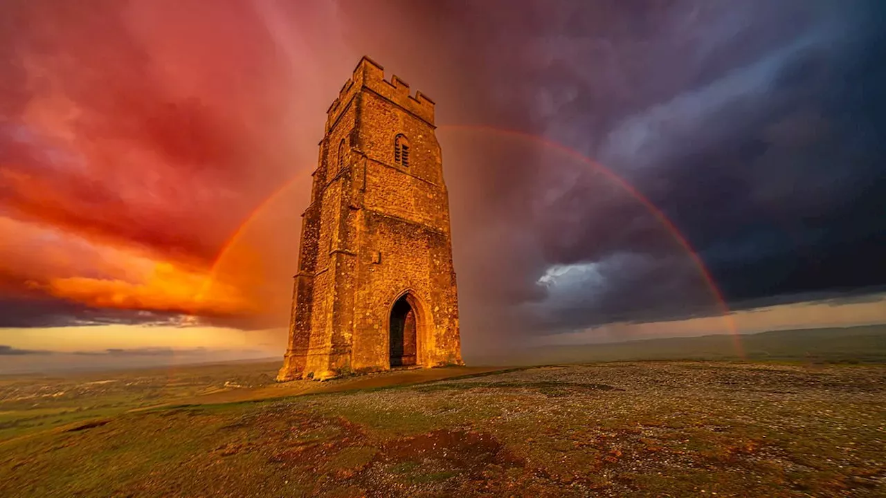 Glastonbury Tor's Dawn Spectacle: Rainbow Appears Amid Storm Warnings